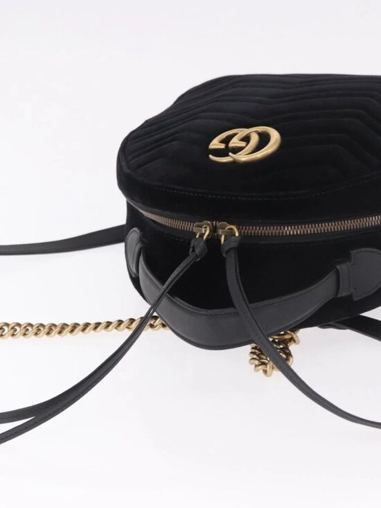 GUCCI GG Marmont Backpack Velor Black Gold 524568 Auth main image 12